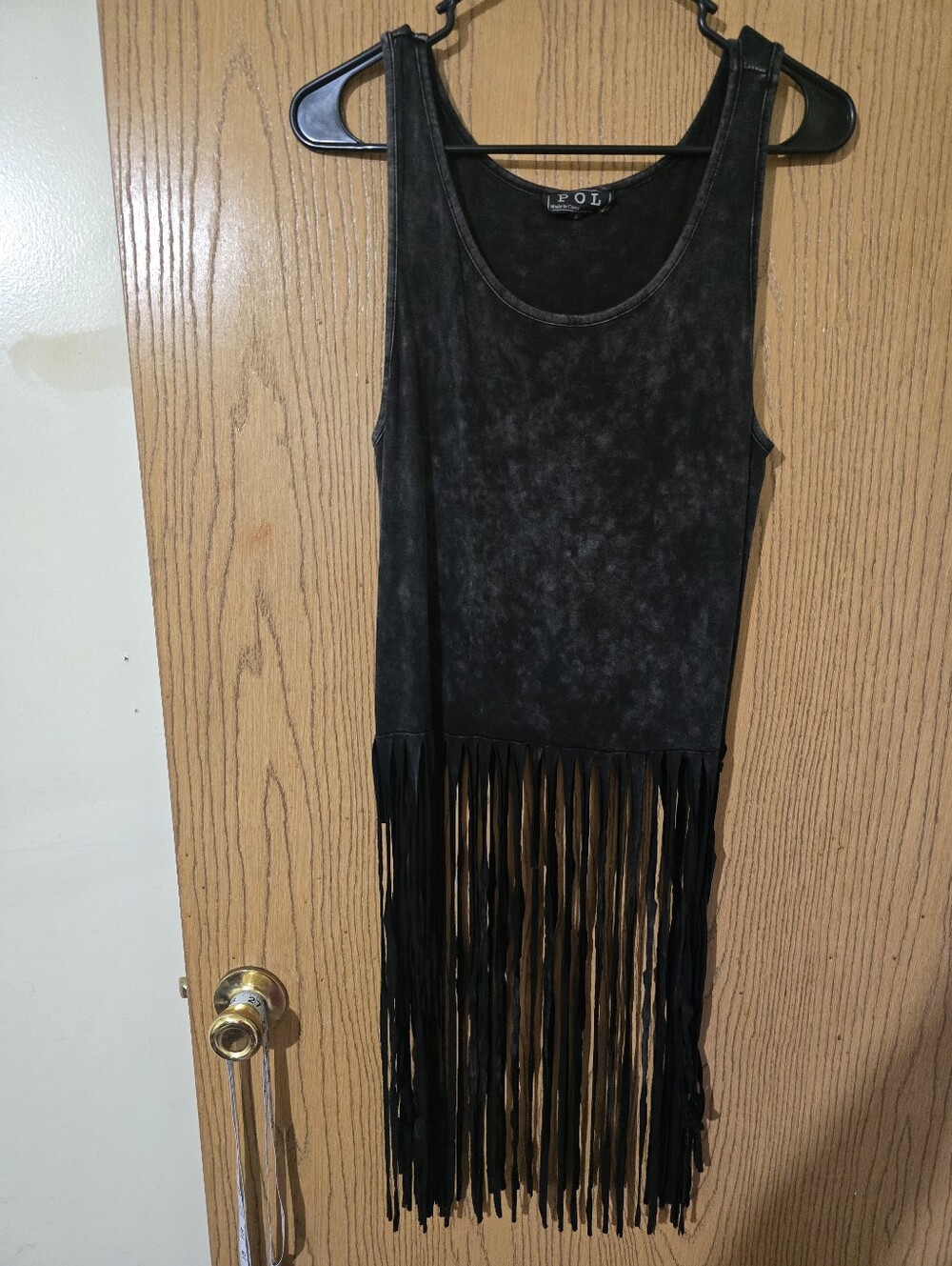 POL Black Fringe Tank Top